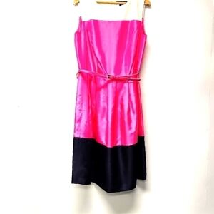 Color Block  Belted Waist dress - fuchsia/black/white Size: 14W